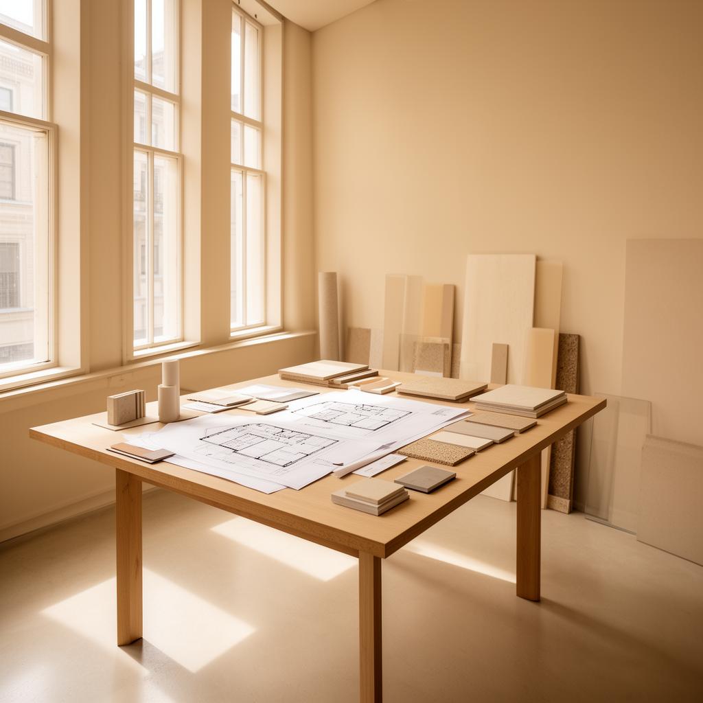 Pracownia projektowania wnętrz Calm Design w Jazowsku — naturalne materiały i próbki wykończeń