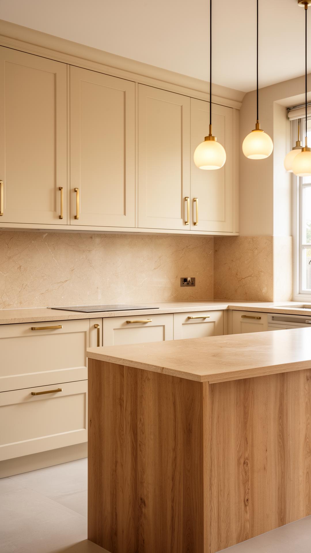 Projekt kuchni w bieli i naturalnym drewnie — Calm Design